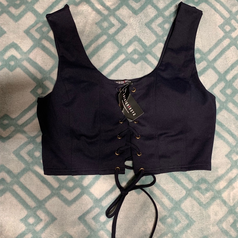 Fashion Nova Navy Lace Up Crop Top